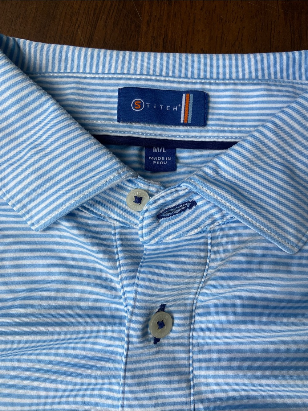 Stitch Golf Mens Polo Shirt M/L Blue White Stripe Short Sleeve Performance